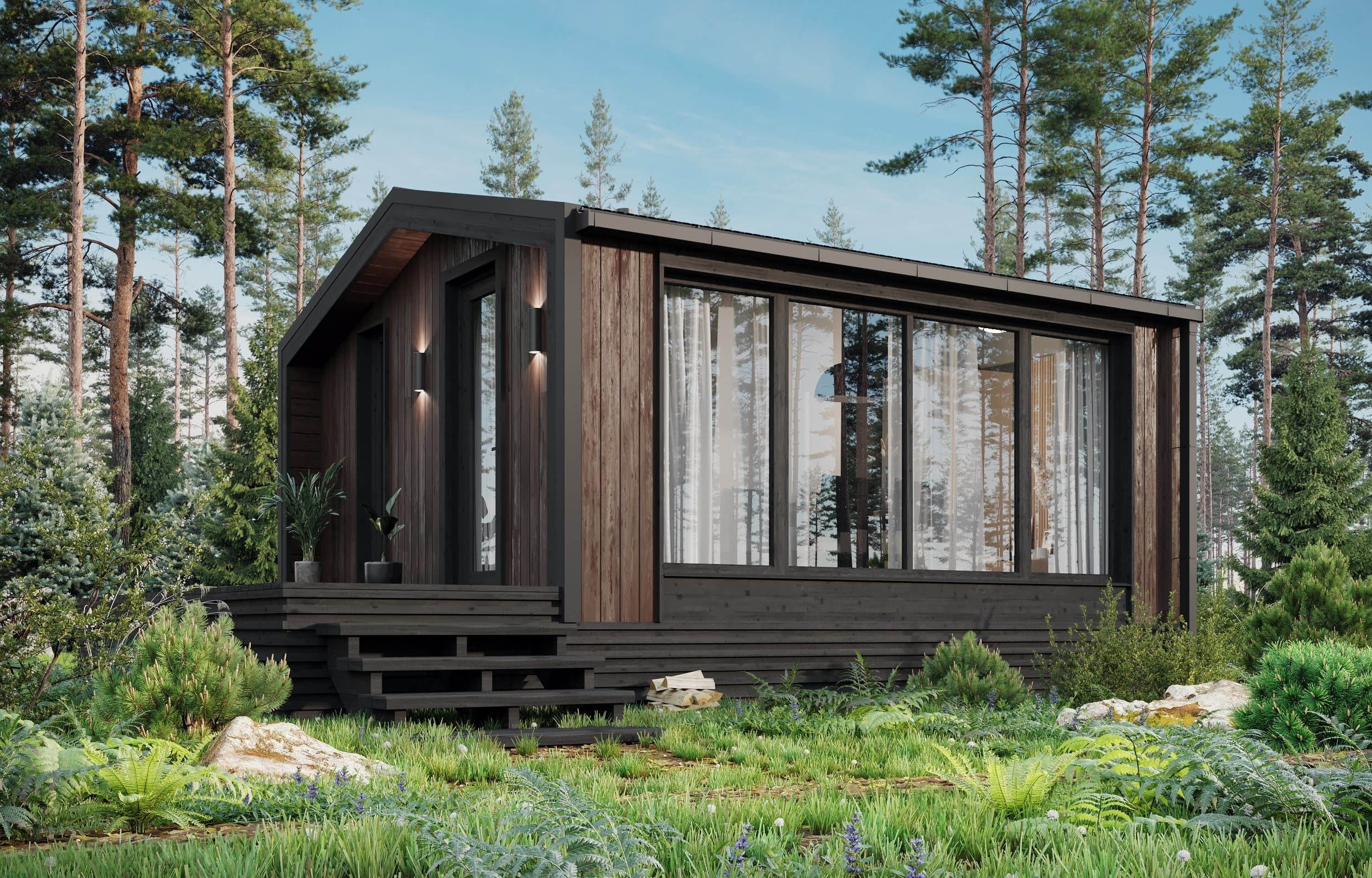 Modern accessory dwelling unit (ADU) beside a primary house