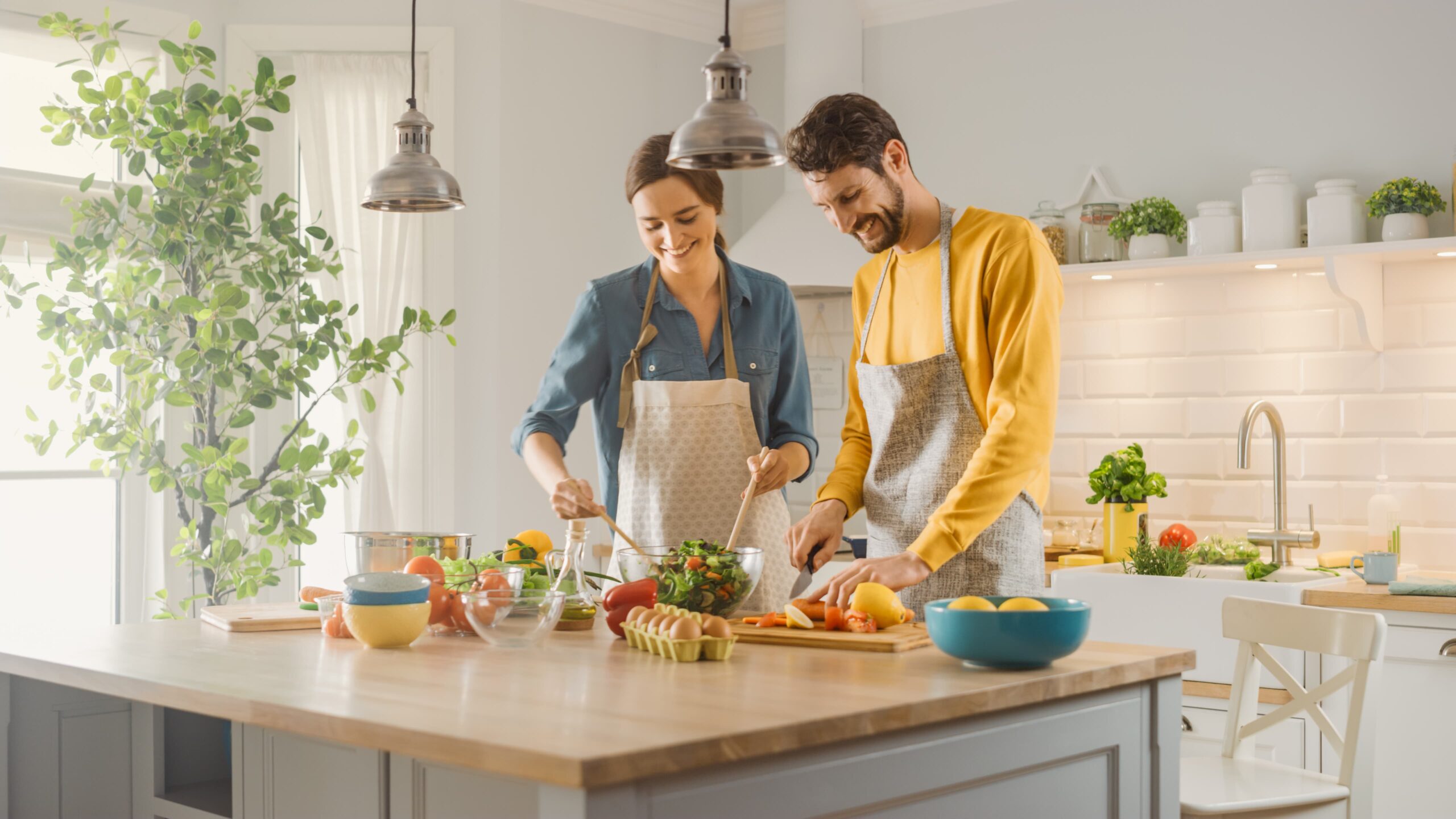 Family preparing food together in a newly renovated kitchen